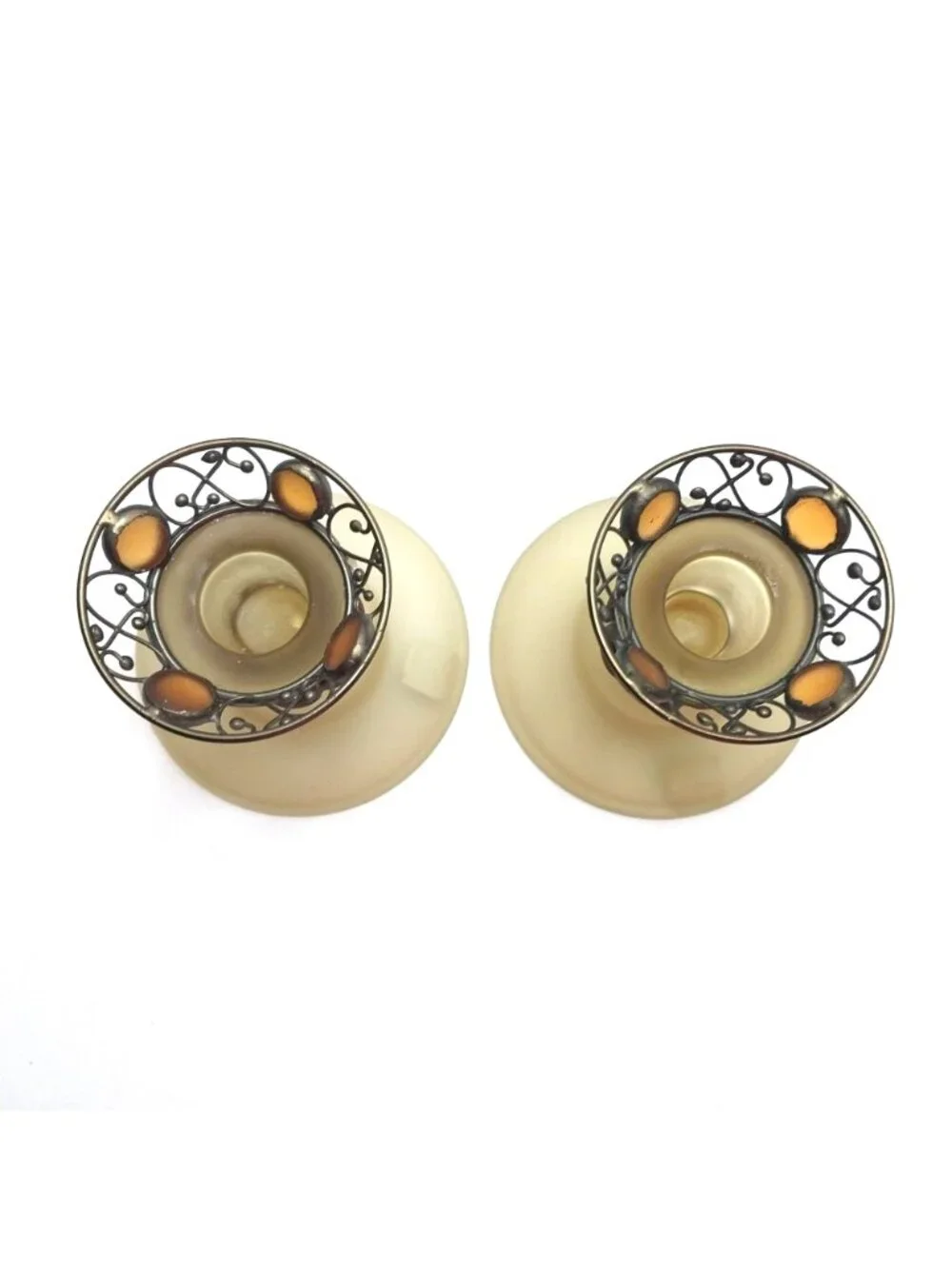 Partylite Paris Frosted Glass Metal Tealight Candle Holders Amber Vintage Pair - Picture 3 of 7